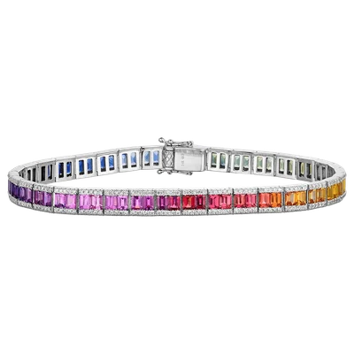 Ladies Diamond Bracelet with Rainbow Multi-Colored Sapphires 10.98 Carats