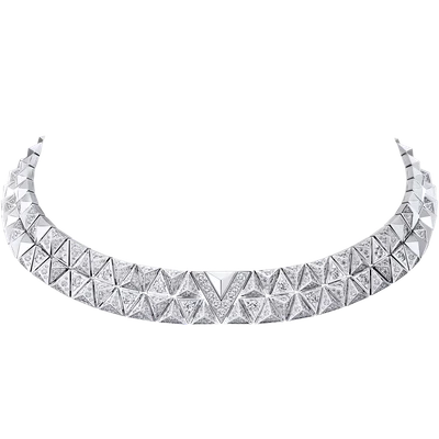 Pure V Two-Row Necklace, White Gold and Diamonds