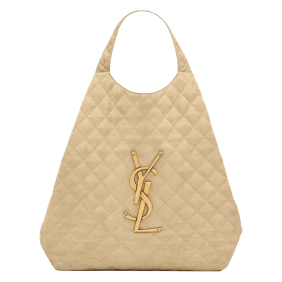 Saint Laurent Icare Maxi Shopping Bag Quilted Nubuck Suede Beige