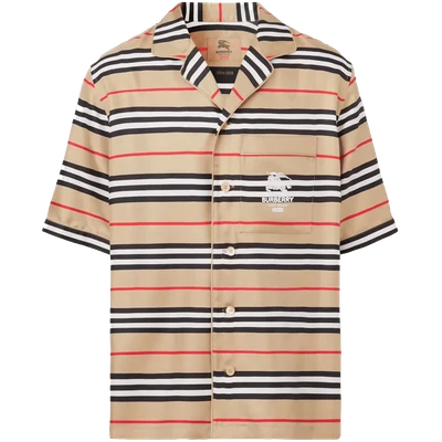 Supreme Burberry Icon Silk Pajama Shirt Archive Beige