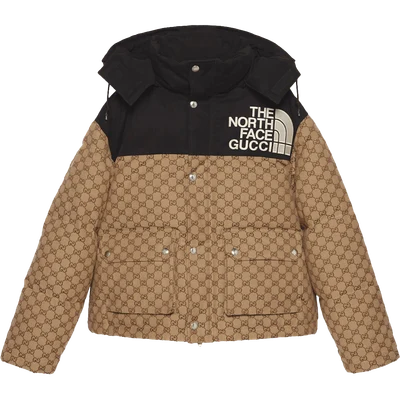 Gucci x The North Face Womens GG Padded Short Jacket Black Ebony Beige