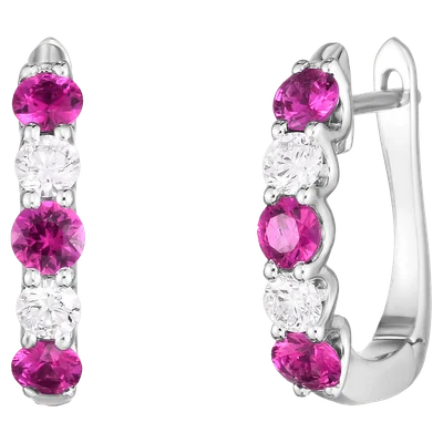 Ladies Diamond Earrings with Rubies 0.90 Carats