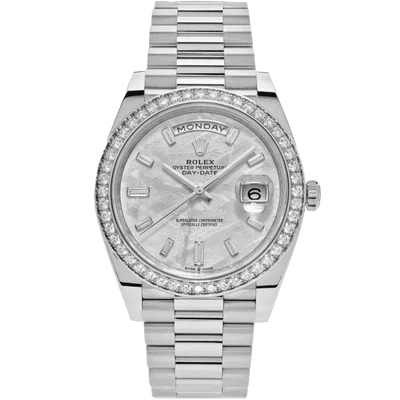 Rolex Day-Date White Gold Factory Diamond Bezel Meteorite Dial 40mm
