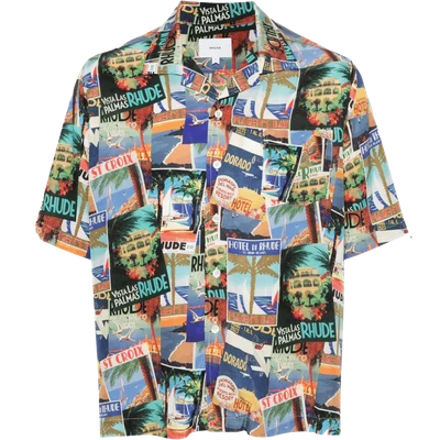 RHUDE Postal Card-print bowling shirt