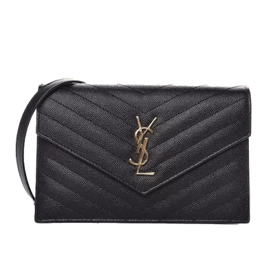 Saint Laurent Envelope Chain Wallet Matelasse Chevron Grain De Poudre Black