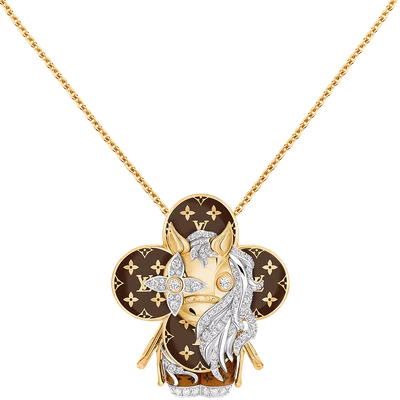 Vivienne Horse Pendant, Yellow Gold, White Gold, Lacquer & Diamonds