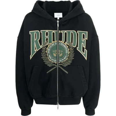 RHUDE logo-print cotton zip-up hoodie