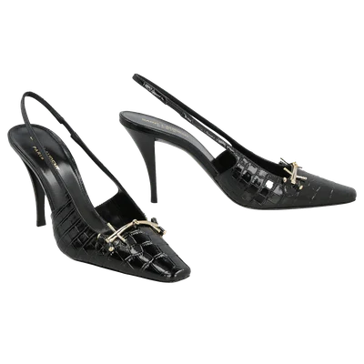 Saint Laurent Blade Slingback Pump Black Crocodile-Embossed Patent Leather